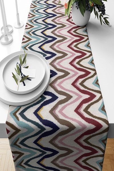 on the clouds Covoraș colorat cu model în zig-zag - țesătură rezistentă la uzură pentru masă de living și bucătărie