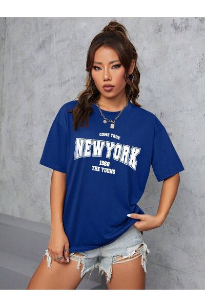 MEİLİFENG Tricou colorat oversize unisex cu imprimeu NEW YORK
