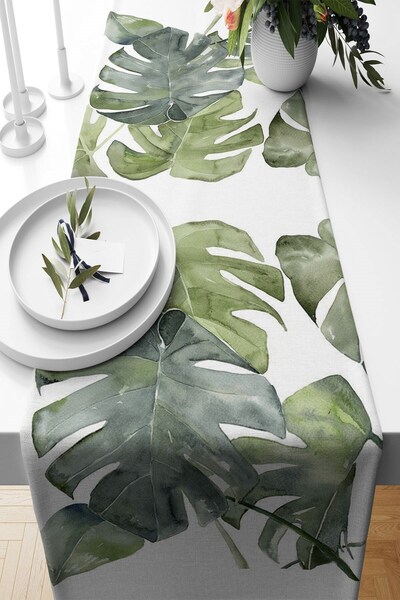 Pelangi قماش تروبيكال كبير الأوراق - مفرش طاولة لغرفة المعيشة والمطبخ، نماذج ...