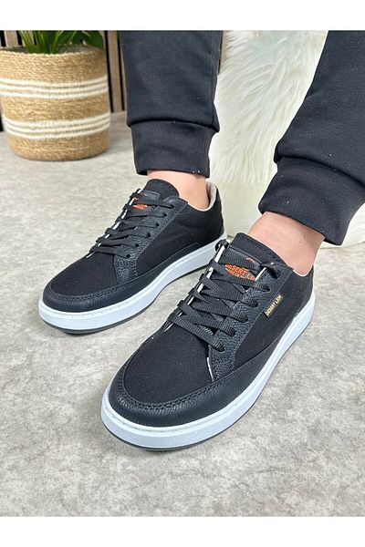 Nstil Men's Sports Shoes - Black and White, Lace-up, Non-Slip Sole, Linen Leather Detail, Oval Toe 2545