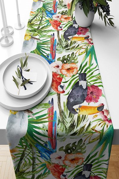 on the clouds Papagan Exotic Patterned - Stain Resistant Fabric Living Room Kitchen Table Runner