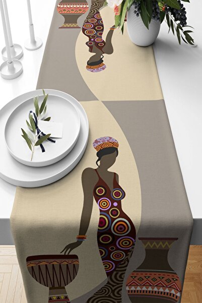 Pelangi Afrikalı Kadın Desenli Leke Tutmaz Kumaş Salon Mutfak Masa Değişik Ra...