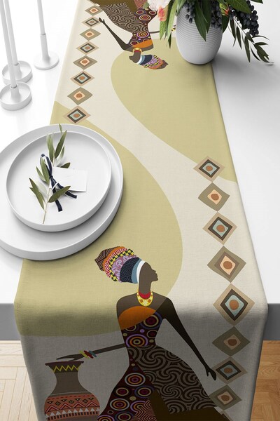 Pelangi Afrikalı Kadın Temalı Leke Tutmaz Kumaş Salon Mutfak Masa Değişik Ran...