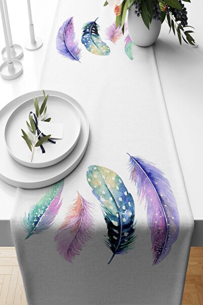 Pelangi Renkli Tüy Baskılı Leke Tutmaz Kumaş Salon Mutfak Masa Değişik Ranır ...