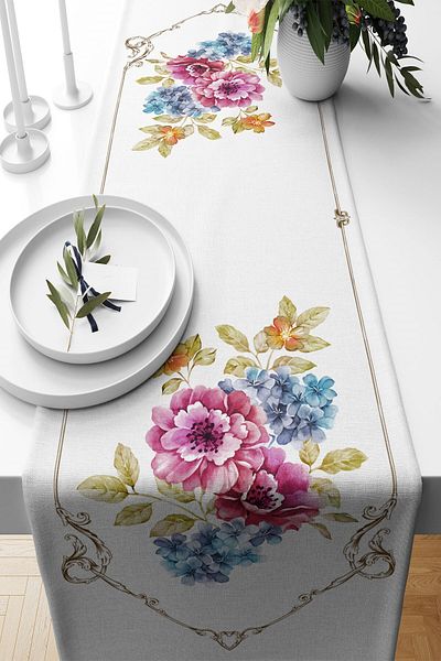 on the clouds Πολύχρωμο Flower Pattern Stain Runner - Για Τραπέζι Σαλονιού και Κουζίνας
