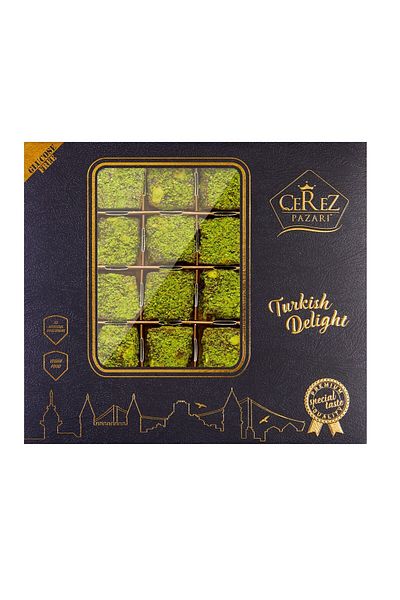 Çerez Pazarı King Turkish Delight 500g - Gluten Free, Pomegranate Flavored Pistachio Leather Box