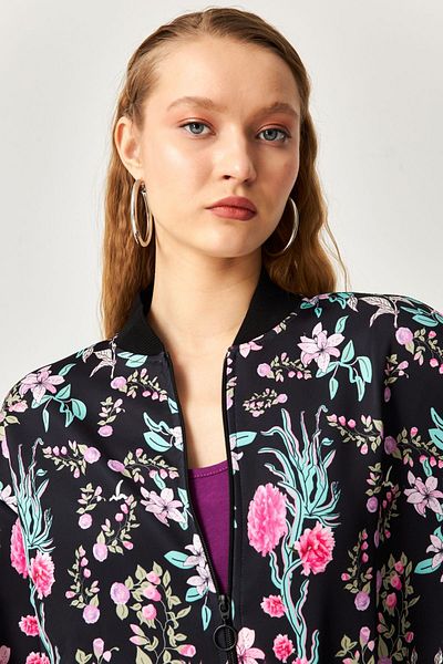 Kallisto Palton de scuba de primăvară negru cu model floral