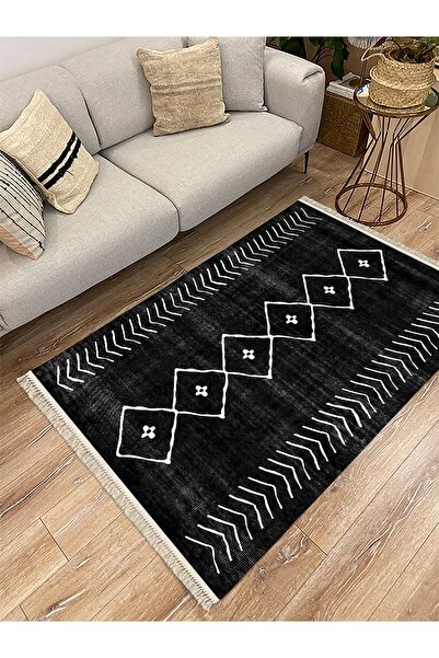 kilim home سجادة قاعدة منسوجة مزخرفة بنمط العصور الوسطى باللونين الأبيض والأس...