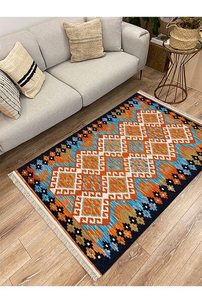 kilim home Covor decorativ țesut din seria Cotton, în tonuri de muștar, cu mo...