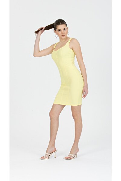 Kallisto Светложълта османска мини рокля с тясна кройка