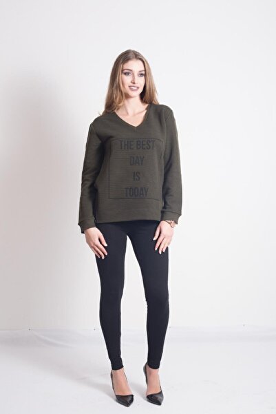 Kallisto عرق كاكي بياقة دائرية وأكمام طويلة مطبوع