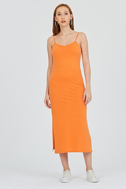 Kallisto Svetlo narandžasta - Uska haljina sa užadnim naramenicama i Sa prorezom