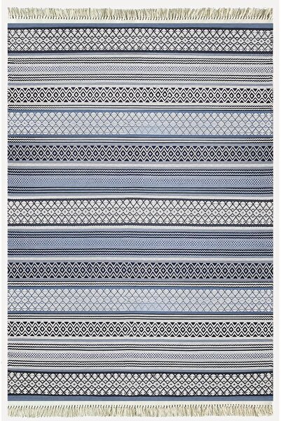 kilim home Cotton Rug 9 Blue Tone Geometric Patterned Decorative Washable Wov...