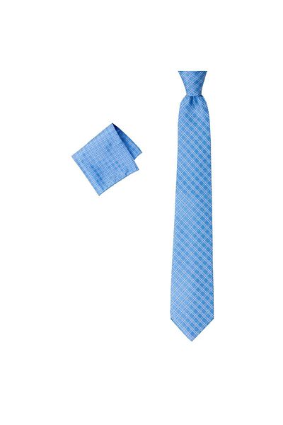 1001 Kravat Light Blue Patterned 8 cm Wide Tie with Handkerchief