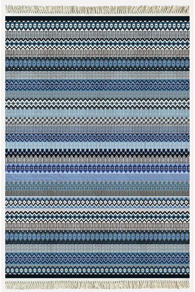 kilim home Cotton Rug 6 Blue Tone Geometric Patterned Decorative Washable Wov...