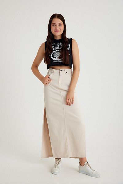 Kutaf Double Slit Jean Skirt