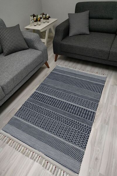 kilim home Covor decorativ țesut, autentic, cu model geometric alb, din seria...
