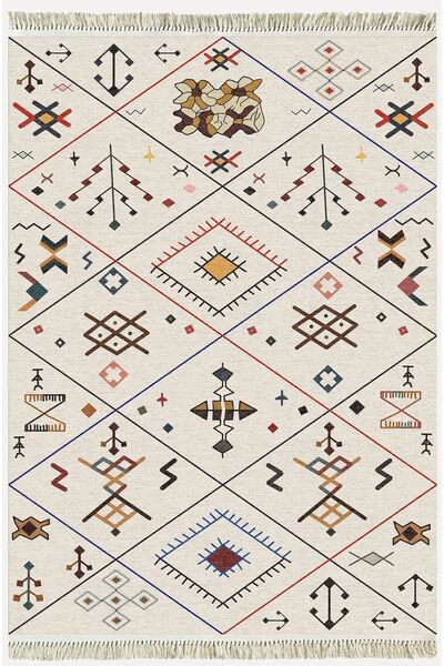 kilim home Covor decorativ țesut cu model geometric în tonuri crem din seria ...