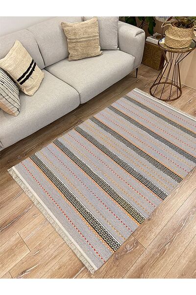kilim home Covor decorativ țesut din seria Cotton, în tonuri de gri, cu dungi...