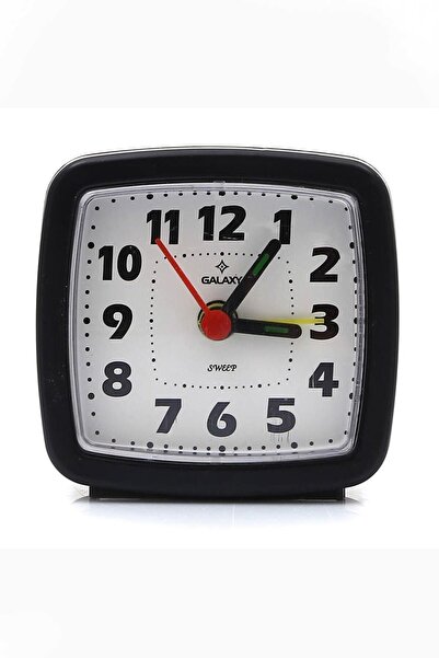 Galaxy Küçük Boy Akar Saniyeli Alarmlı Siyah Masa Saati