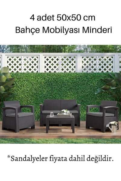 Elyaf Sepeti Bahce Mobilyasi Minderi 4' Lü Set 50x50x4 Cm Gri