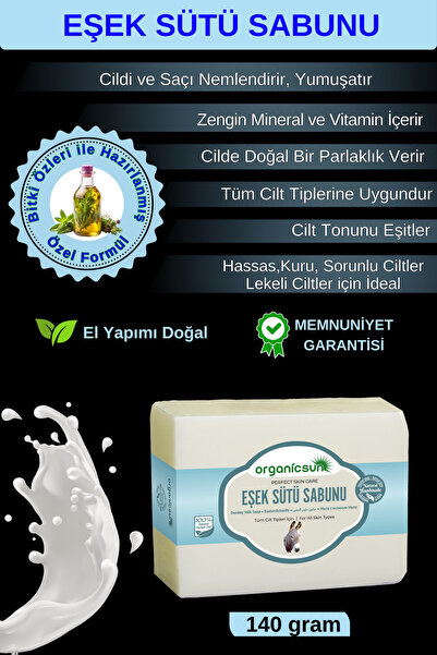 Organicsun Doğal Eşek Sütü Sabunu 140 Gr Tüm Cilt Tipleri İçin Anti Aging Etk...