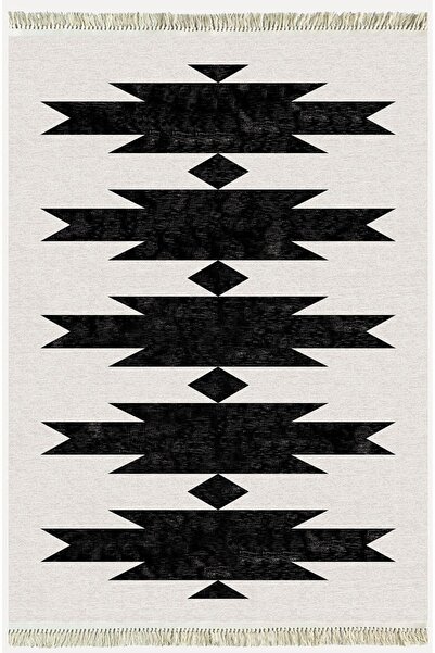 kilim home Covor decorativ țesut cu model geometric, în nuanțe de gri deschis...
