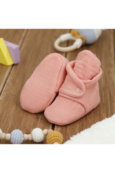 Ella Bonna Dětské botičky z biobavlny z mušelínu - novorozenecké pantofle, sušená růže