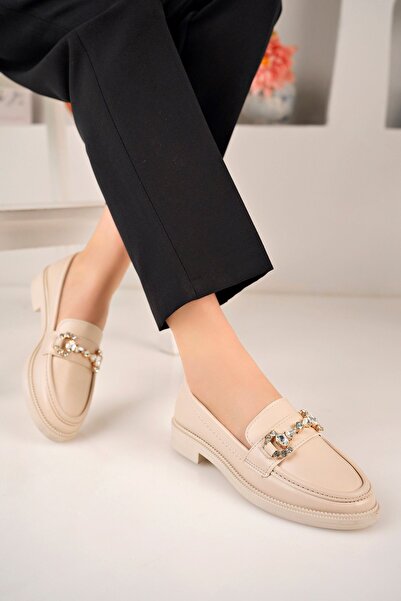 KAYGISIZ AYAKKABI حذاء أكسفورد لتقويم العظام بلون كريمي - نعل وسادة بتفاصيل ح...