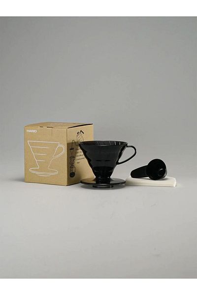 Hario V60 02 Black Transparent Plastic Dripper and 40 Pieces Filter Paper Set