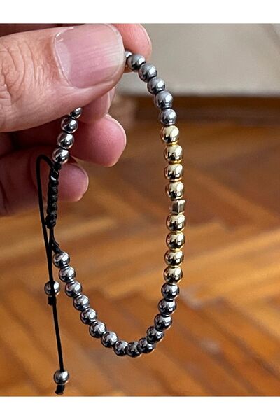 Rupen Kraft Hematit Taşlı 14 Ayar Kare Detaylı Altın Bileklik