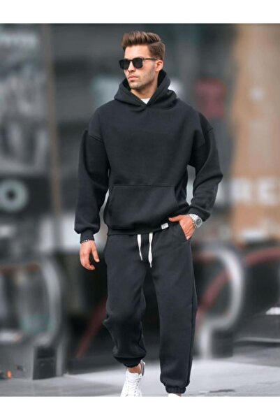 CMZ COLLECTİON Ανδρικό σετ φόρμας με μαύρη κουκούλα OB - Ελαστικά πόδια με 3 ...