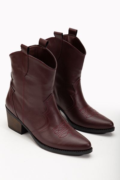 DENORA Piele Mate Roșu Claret - Cizme scurte Western Cowboy