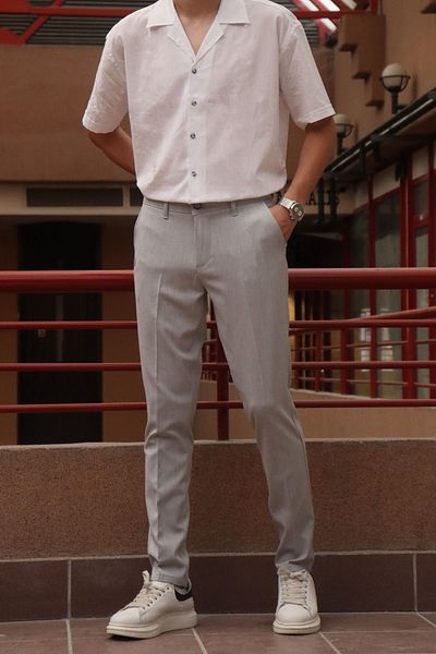CMZ COLLECTİON Men's Summer Lycra Trousers - Italian Cut, Ankle Length