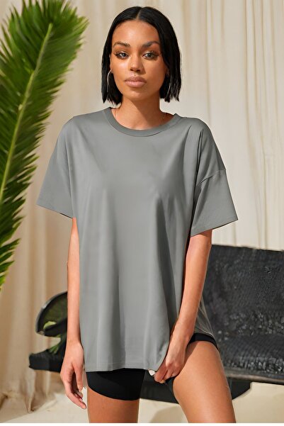 OKULCUBABA Γυναικείο μπλουζάκι oversize με κοντό μανίκι και λαιμόκοψη ποδηλάτ...