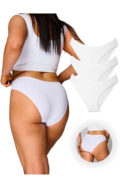 ALYA UNDERWEAR Chiloți pentru femei din bumbac tăiat bikini - 3 bucăți alb - pachet de 3