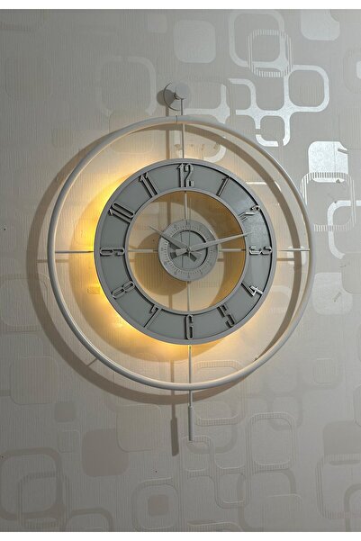 Pey Aksesuar Metal Camlı Duvar Saati (60X80 CM BÜYÜK BOY) Işıklı Gerçek Cam B...