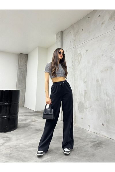BİKELİFE Damenhose aus Leinen mit Gummibund und hoher Taille und lockerer Passform