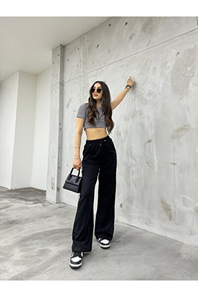 BİKELİFE Women's Linen Waist with Rubber Tie-Up High Waist Loose Fit Pants