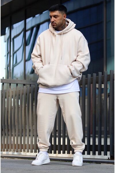 YAKAMEL Ανδρικό σετ φόρμας με χοντρή κουκούλα και oversized εφαρμογή
