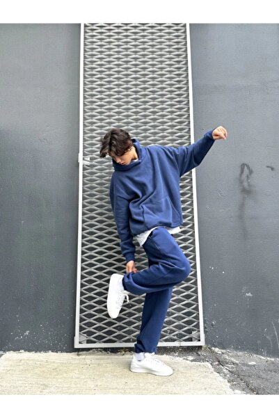 CMZ COLLECTİON Μπλε Oversize Σετ Φόρμας με 3 Κλωστές