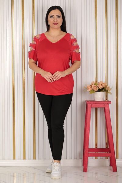 Esina Women's Viscose Blouse Shoulder Open and Sequin Embroidered