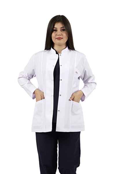 SEZA TEKSTİL Hakim Yaka Ceket Boy Beyaz Önlük Kadın Doktor Öğretmen Hemşire Laboratuvar Önlüğü