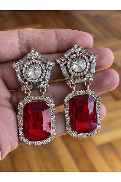 Rupen Kraft Baguette Stone Kokoş Rich Looking Evening Dress Earrings