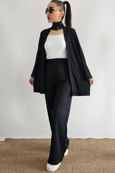 YAKAMEL Set de pantaloni palazzo și kimono confortabil și lejer pentru femei