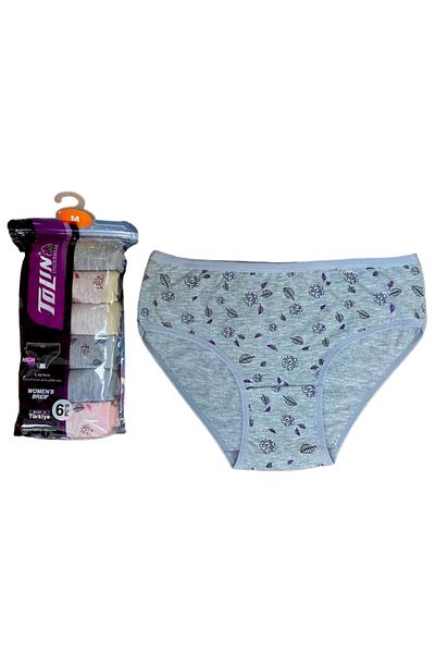 TOLIN Σετ 6 γυναικείων σλιπ και πετσετών Cotton Lycra - εμπριμέ, μεσαία μέση 2276159