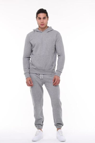 CMZ COLLECTİON Ανδρικό σετ φόρμας σε γκρι χρώμα με κουκούλα και ψηλόμεσες ελα...