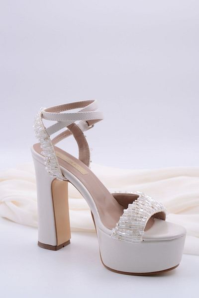 Sister in Love İsabella Platform Heeled Bead Detailed Pearl White Women's Shoes