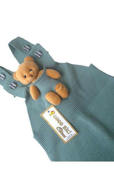 gogo bici Teddy Bear Buttoned Baby Kids Knitwear Salopet Mint
