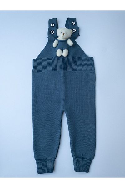 gogo bici Teddy Bear Buttoned Baby Kids Knitwear Salopet Indigo